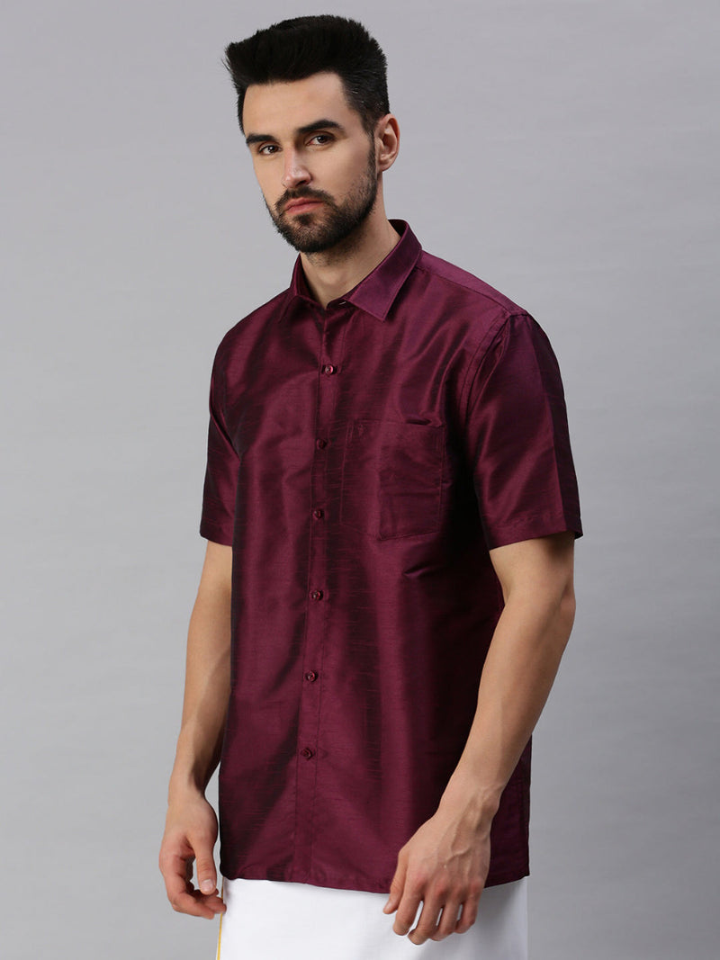 Silk Look Fancy Half Sleeves Purple Shirt with Jari Dhoti Combo SP2