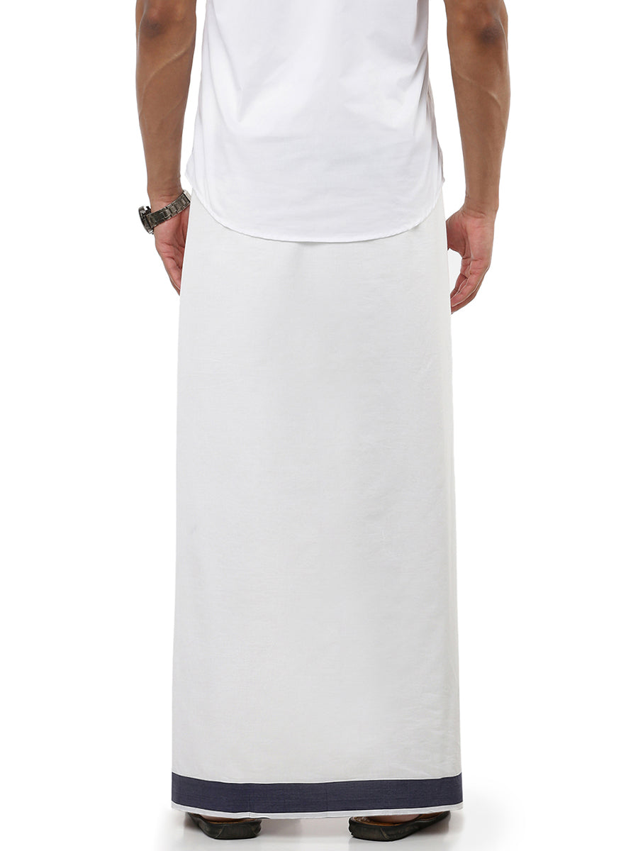 Mens Double Dhoti White with Fancy Border Panchami Spl Navy-Back view