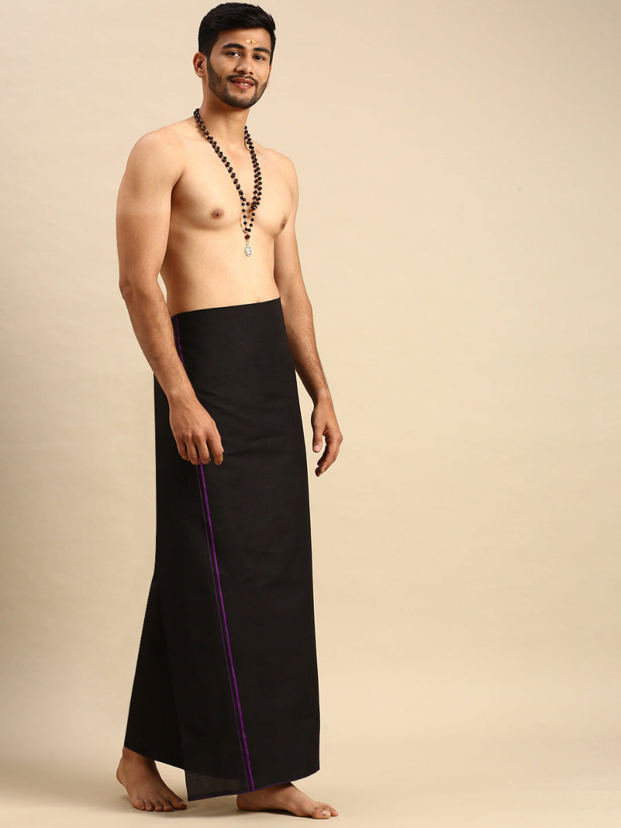 Mens Color Dhoti with Small Border Golden Black-Side alternative view