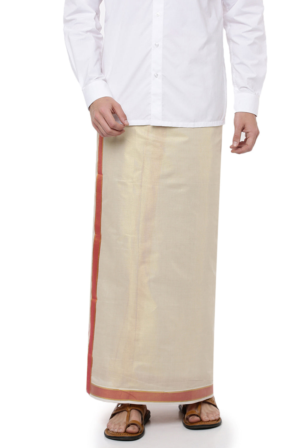 Men Single Dhoti Tissue  Jari Fancy 2024 Red