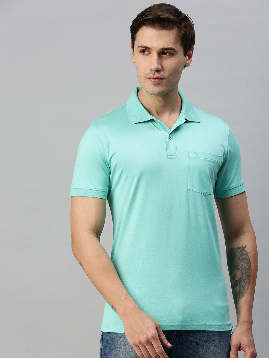 Mercerised Polo Flat Collar T-Shirt Green with Chest Pocket MP8