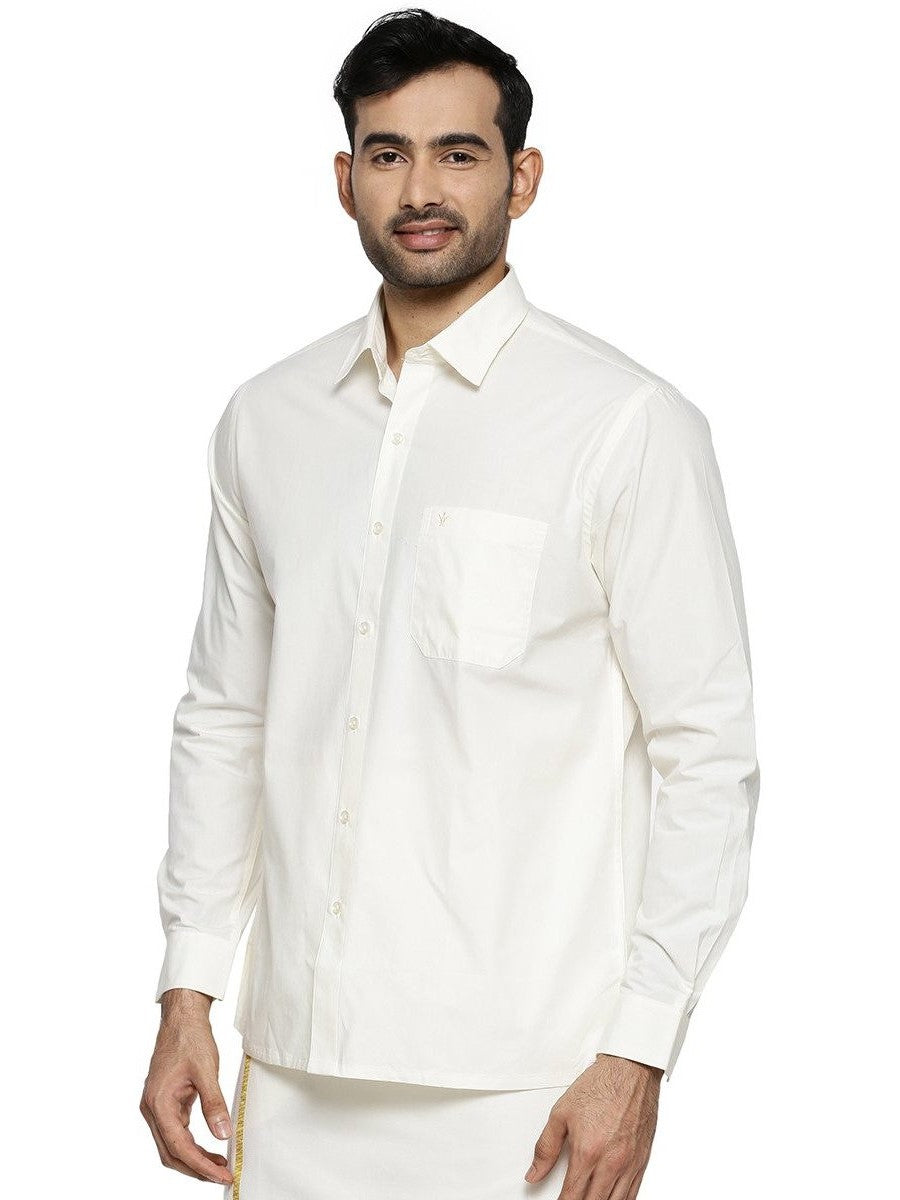 Mens Cotton Cream Shirt Full Sleeves Sammantham-Front view