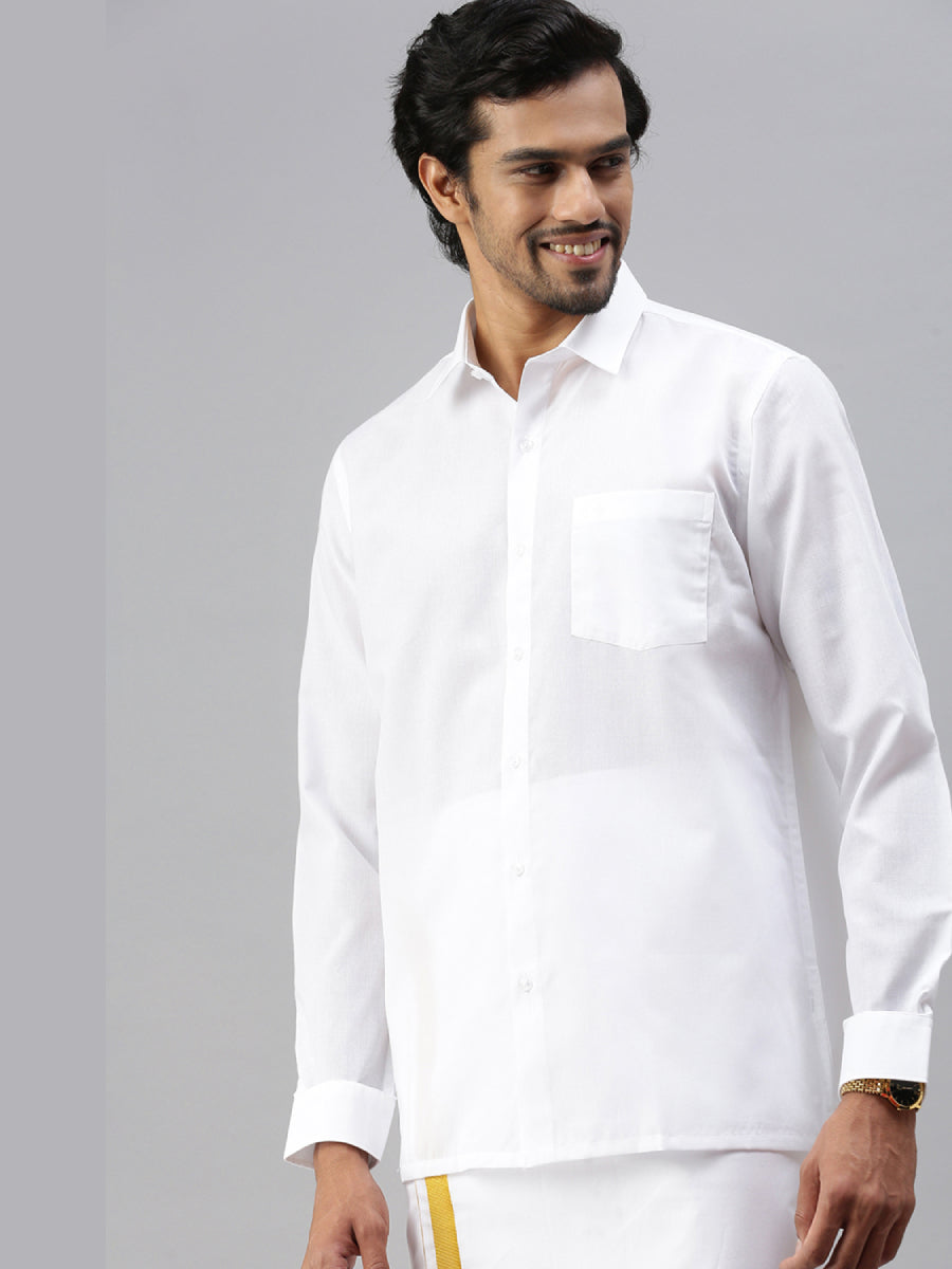 Mens Cotton Mixed Full Sleeves White Shirt Samrat -Side chart