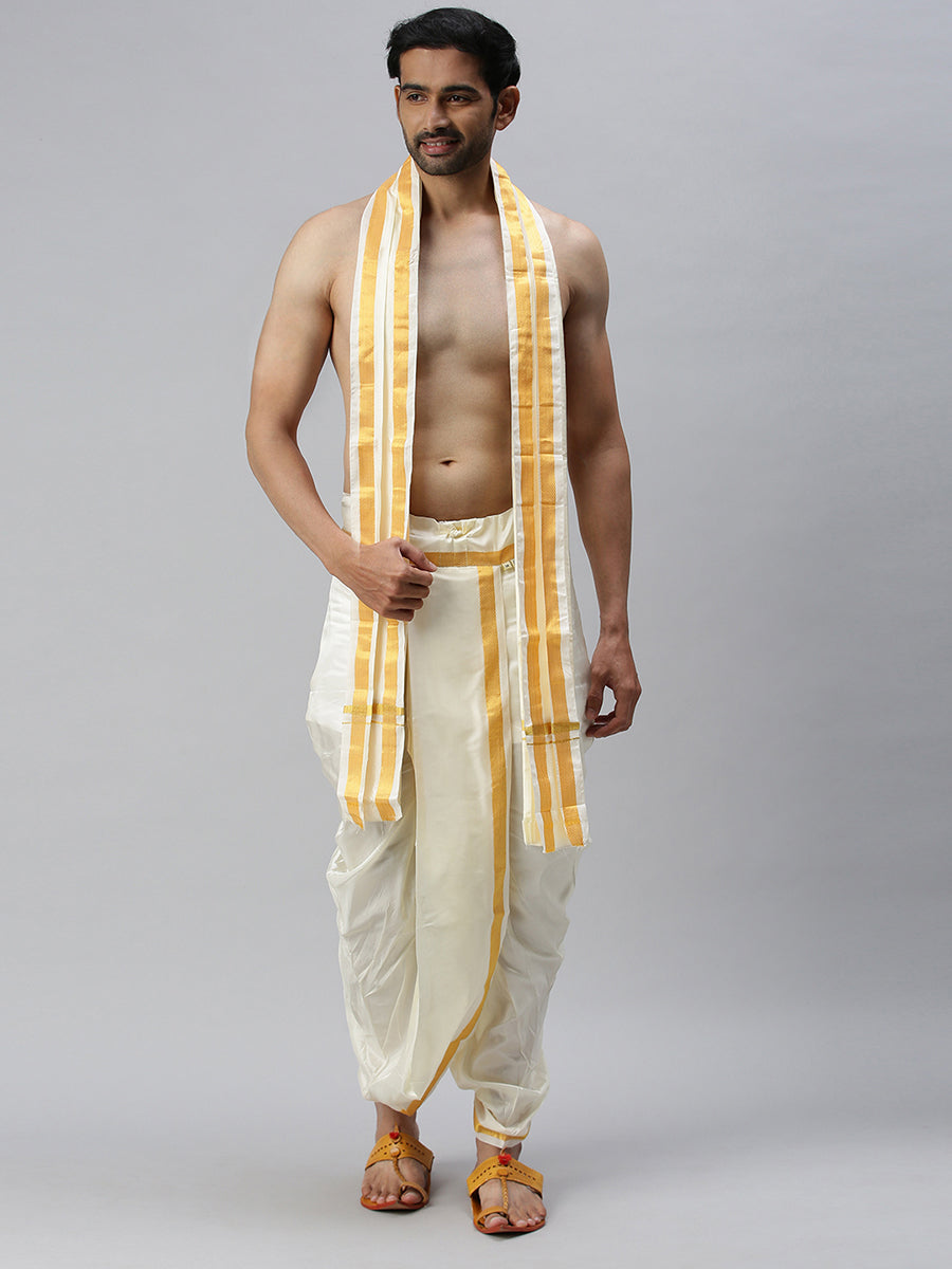 Mens Readymade Silk Panchakacham 3/4" & Towel