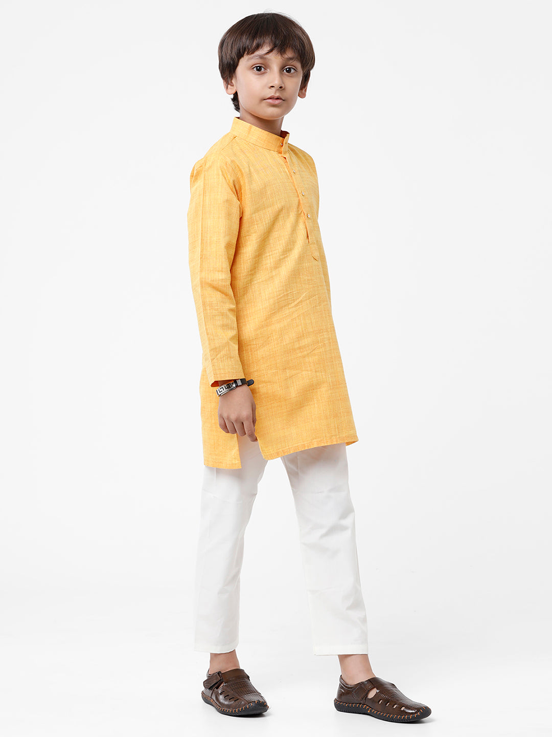 Boys Kurta Pyjama Set Golden Yellow-Side view