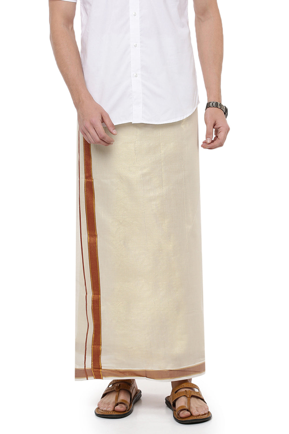 Mens Copper Full Sleeves Shirt with Jari Dhoti Set Glory