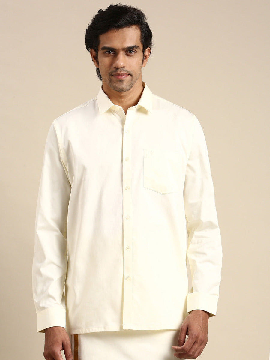 Mens Premium Cotton Cream Shirt Full Sleeves Royal Gold NI
