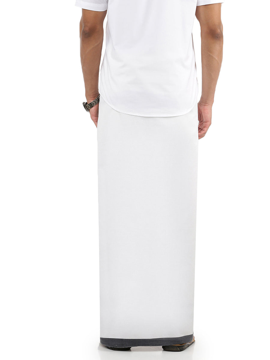 Mens Double Dhoti White with Fancy Border Vamana  Black-Back view