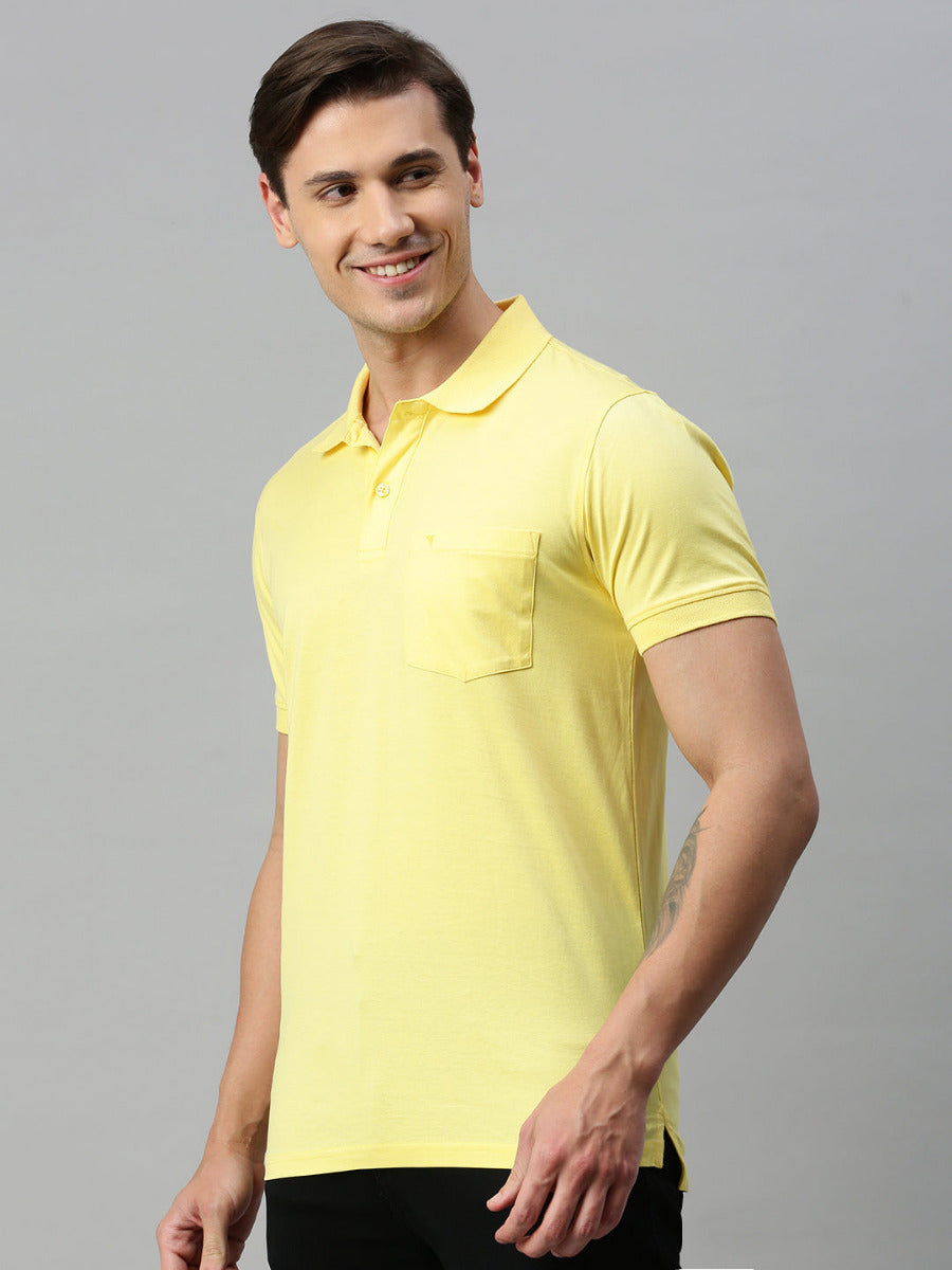 Mercerised Polo Flat Collar T-Shirt Yellow with Chest Pocket MP7-Side view