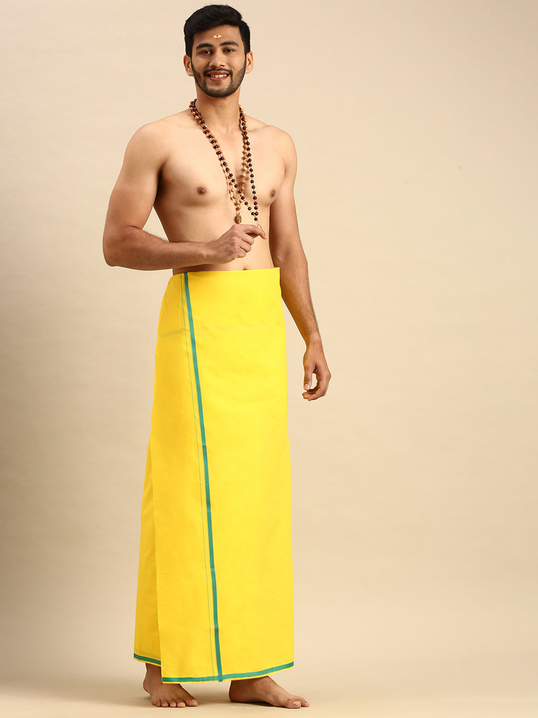 Mens Color Dhoti with Big Border Grade Yellow-Sideview
