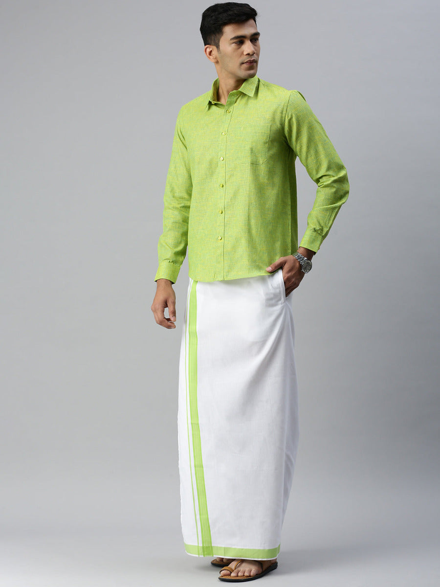Mens Matching Border Adjustable Dhoti & Full Sleeves Shirt Set Green CC4-Side view