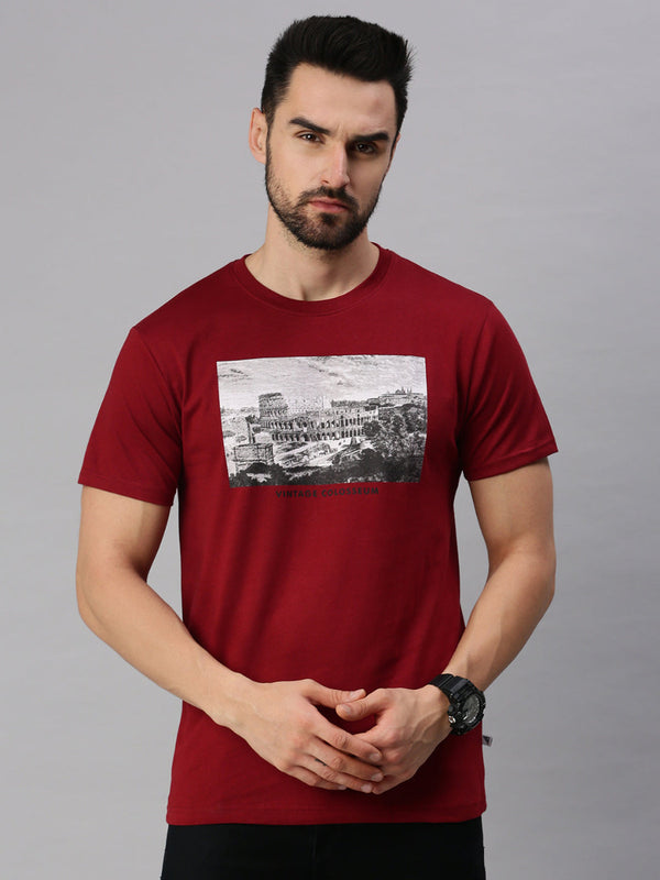 Graphic Printed Super Combed Cotton Round Neck Maroon T-Shirt GT25