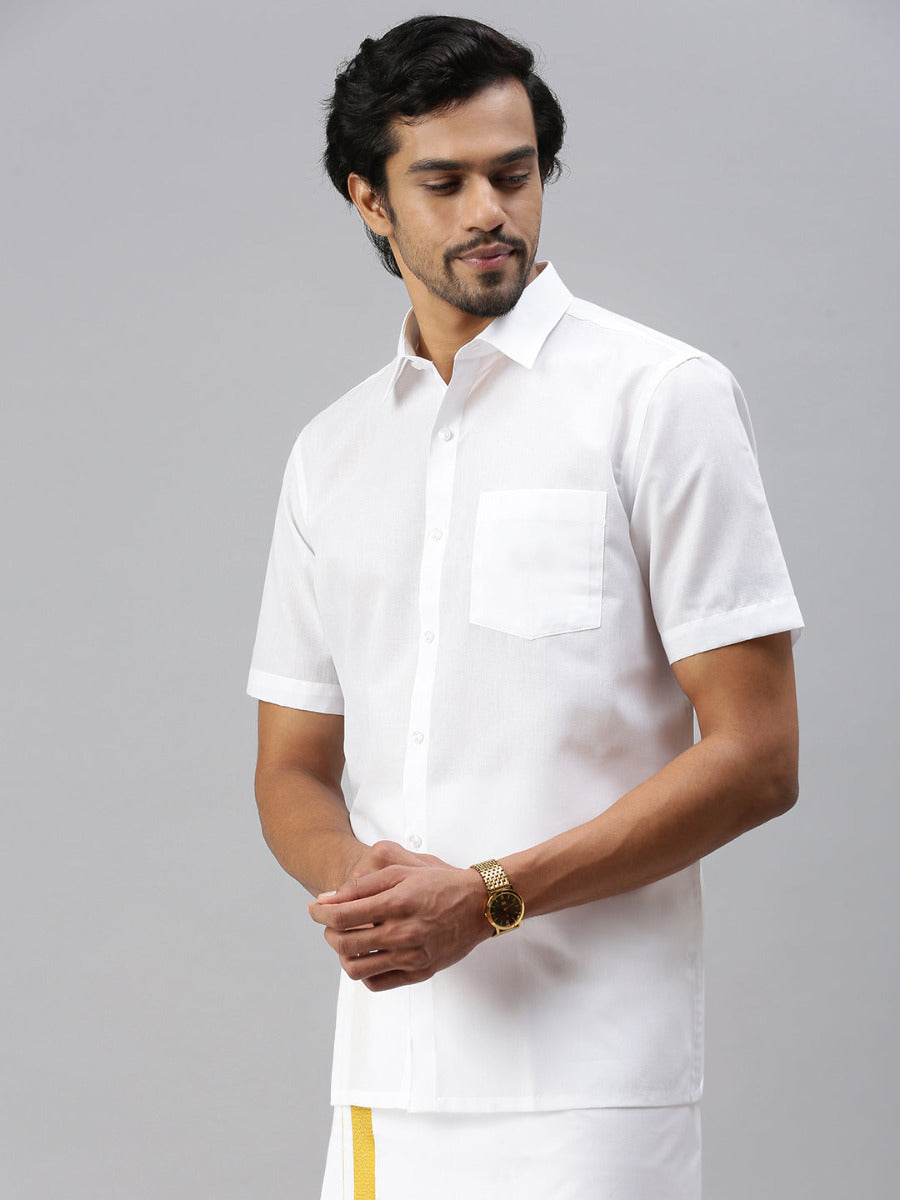 Mens Poly Cotton Half Sleeves Prestigious Fit White Shirt Minister-Side view