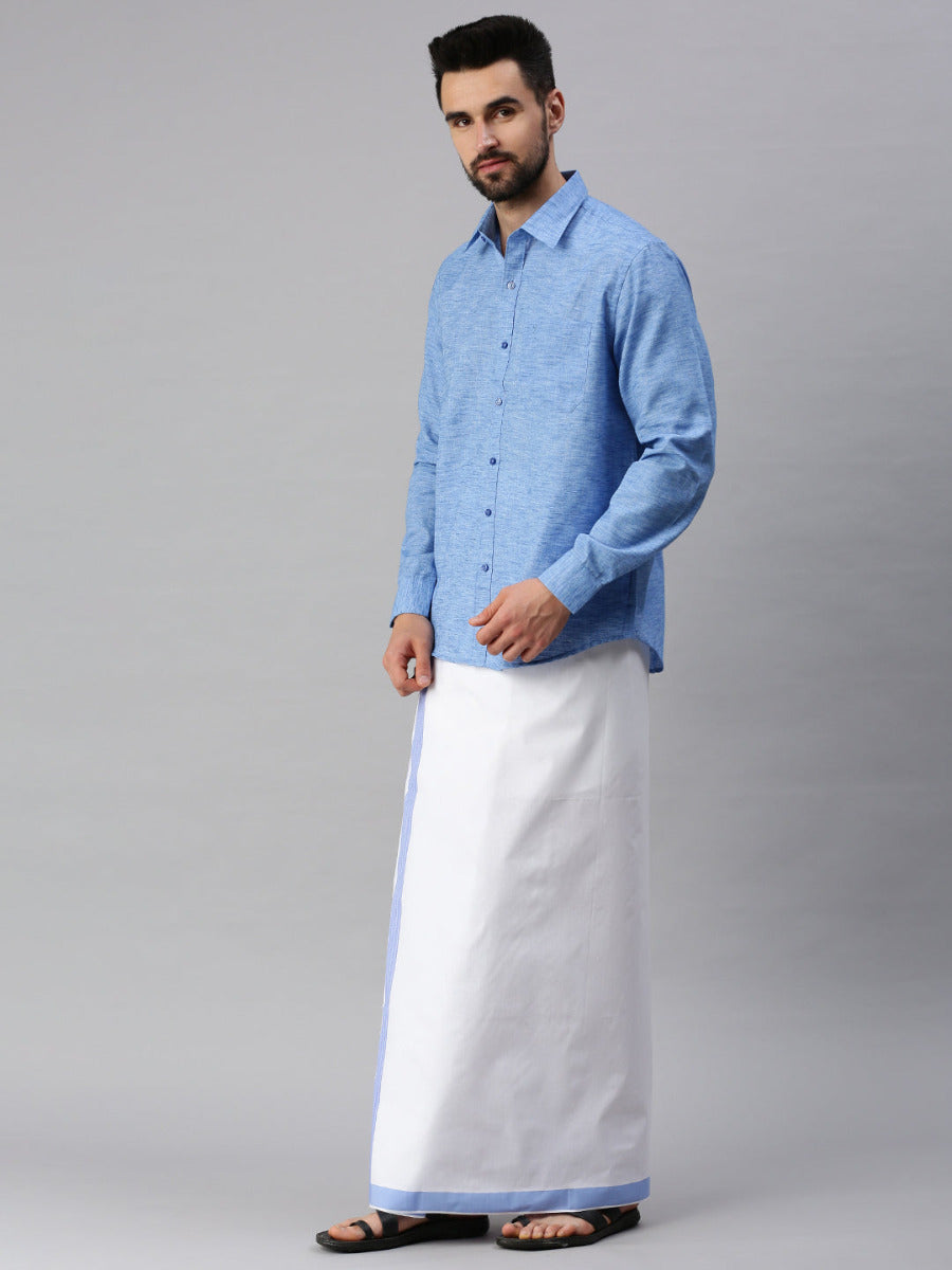 Mens Matching Border Dhoti & Full Sleeves Shirt Set Trendy CC9-Side view