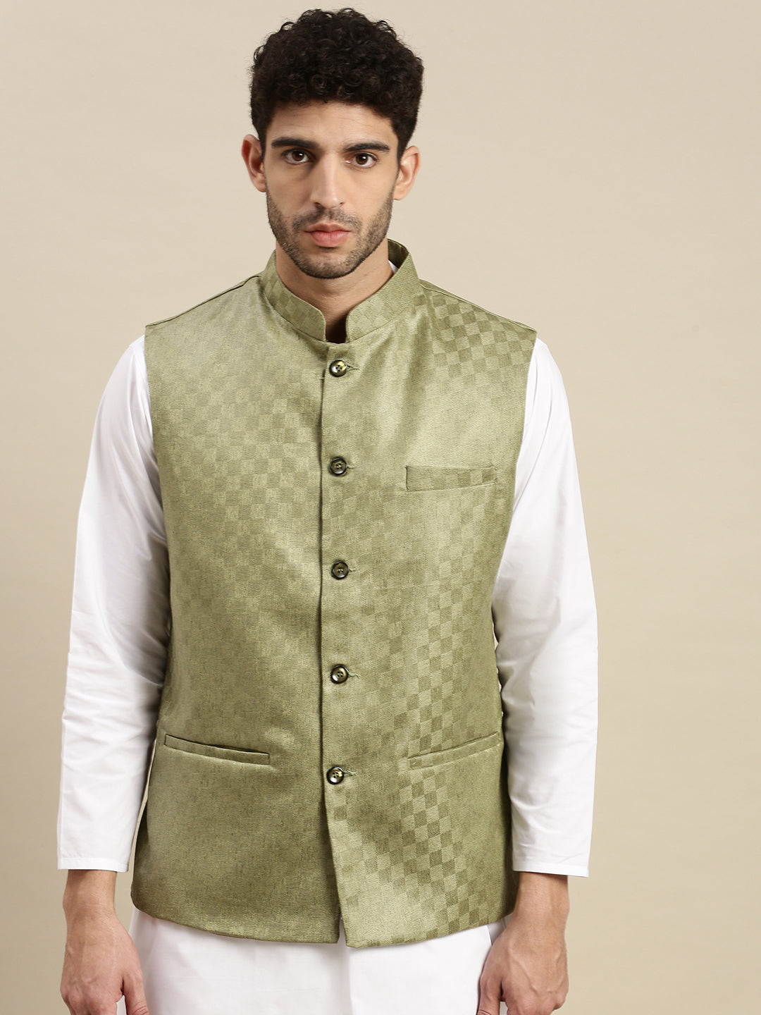 Mens Ethnic Jacket with Kurta Pyjama Set DD8-Front view