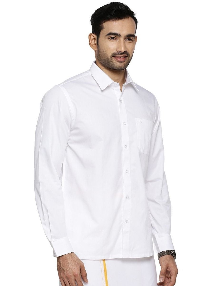 Mens 100% Cotton Full Sleeves White Shirt Super Faast -Side view