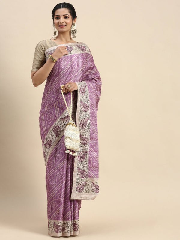 Womens Semi Tussar Woven Embroidery Saree Purple STWE06