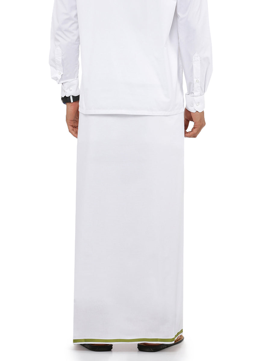 Mens Single Dhoti White with Big Border Tune Light Green-Back view
