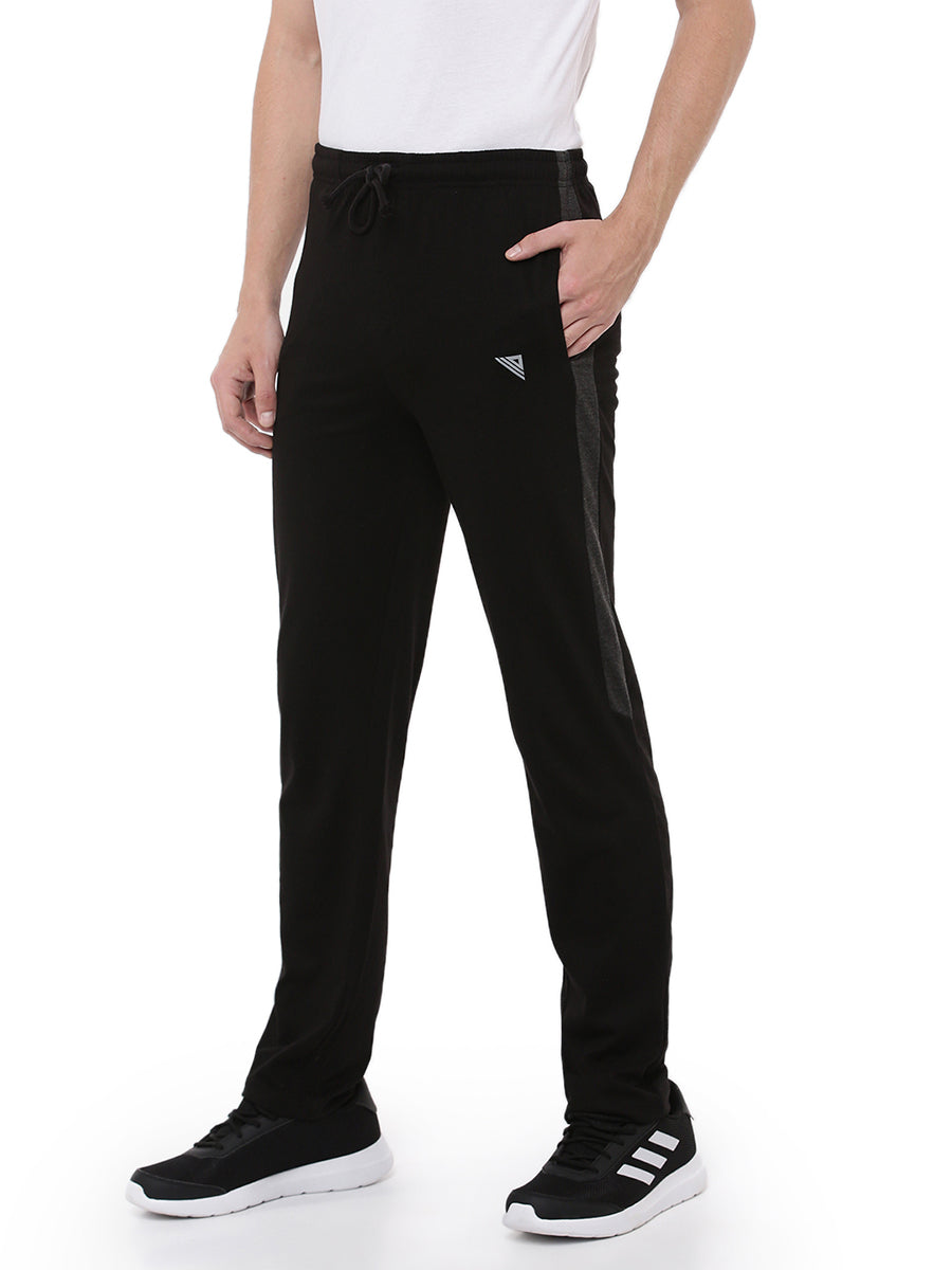Super Combed Cotton Side Sew Panel Smart Fit Trackpants Black-Side view