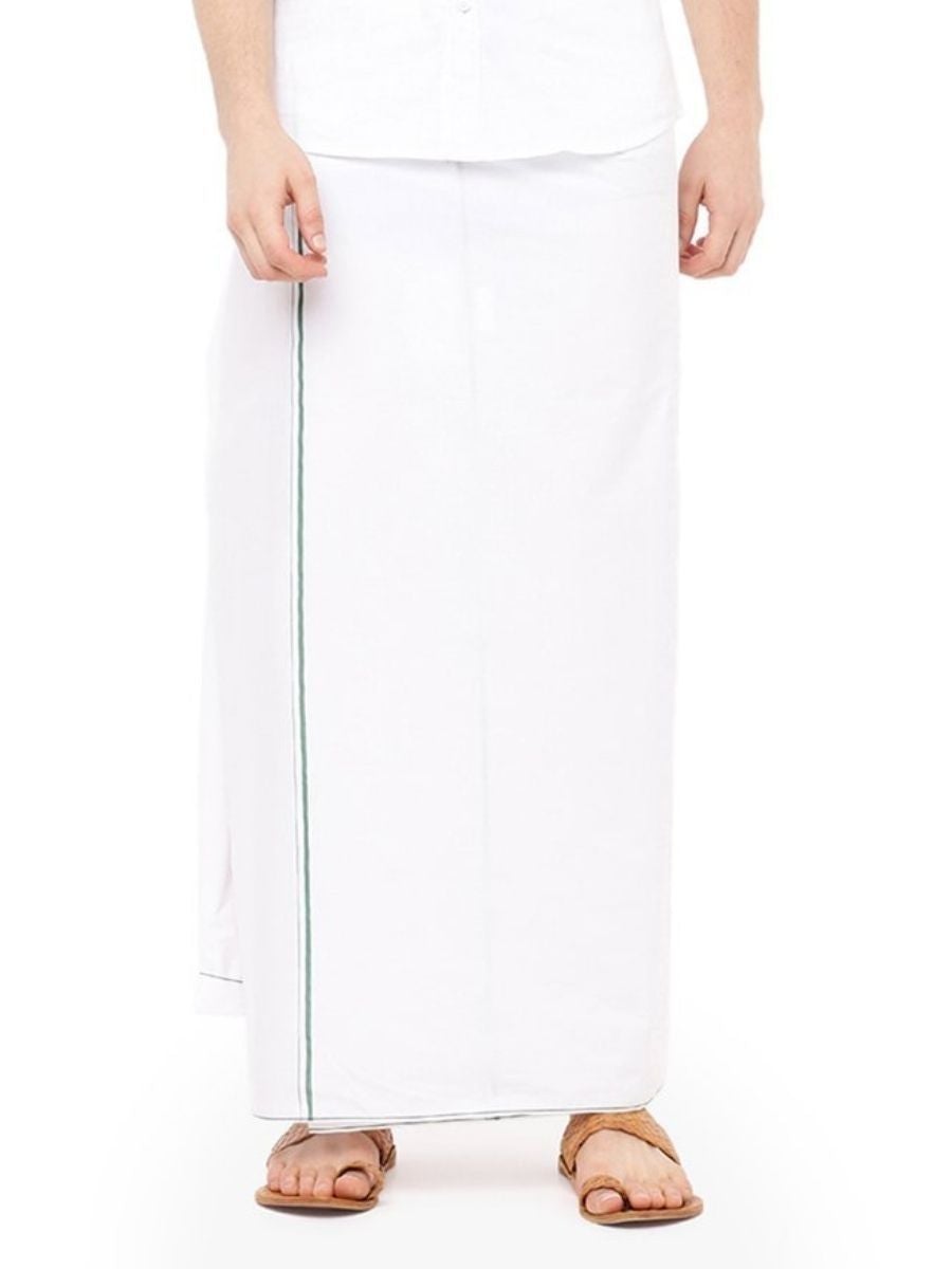 Mens Cotton White Half Sleeves Shirt with Small Border Dhoti Combo-Bottom view
