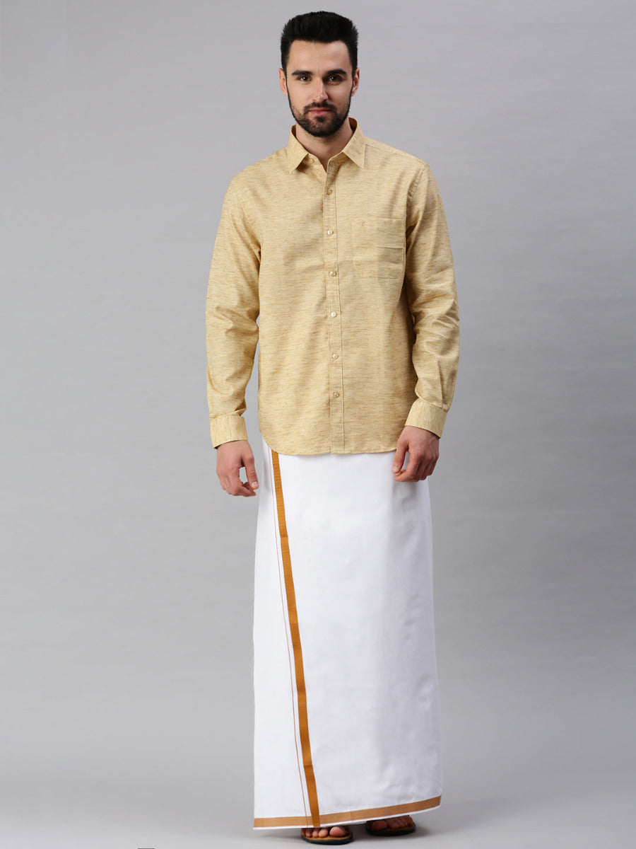Mens Matching Border Dhoti & Full Sleeves Shirt Set Trendy CC1-Front view