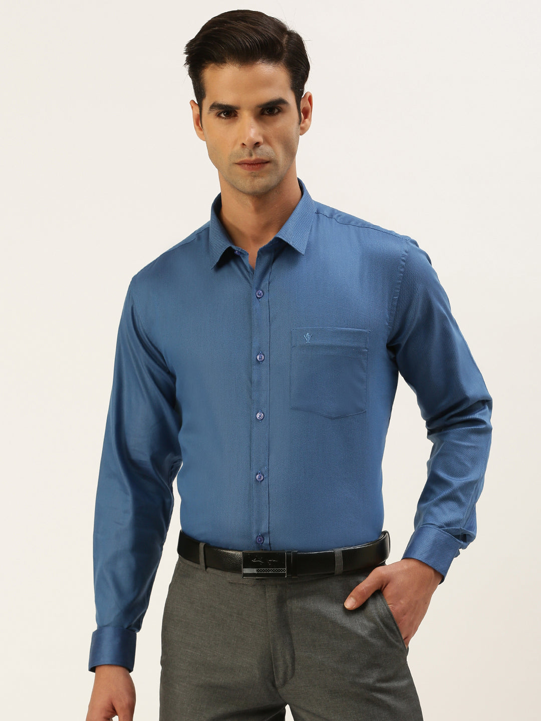 Mens Cotton Formal Shirt Full Sleeves Blue TF7