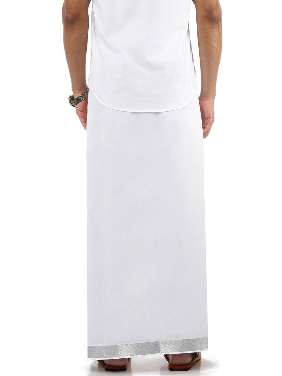 Mens Double Dhoti White with Jari Silver Special Pet