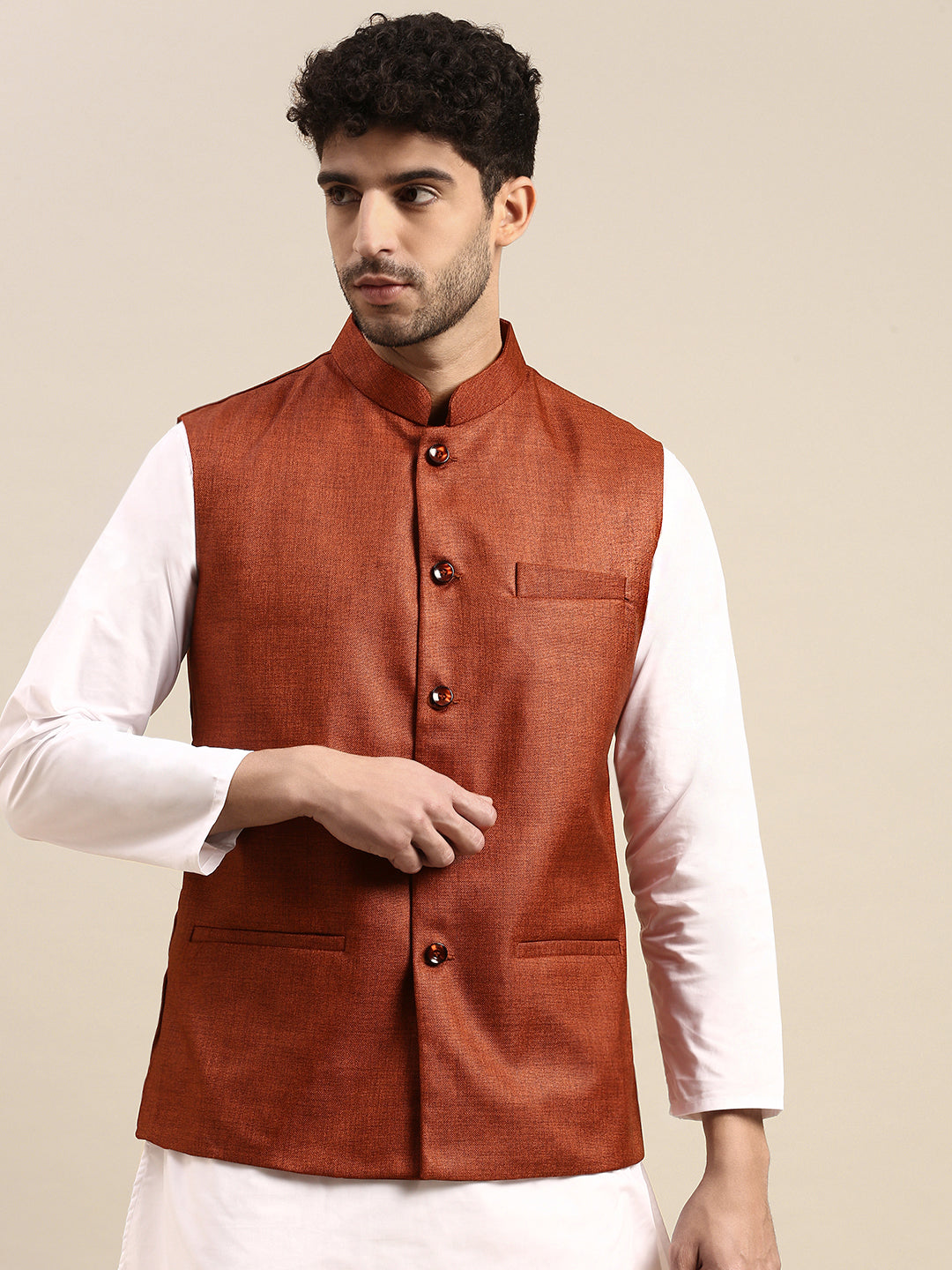 Mens Ethnic Jacket with Kurta Pyjama Set DW7-Front view