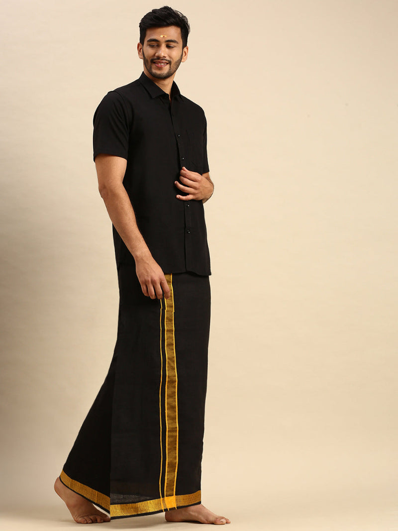 Mens Devotional Shirt & Dhoti Combo Black