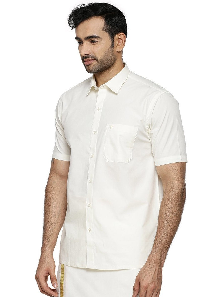 Mens Cotton Cream Shirt Half Sleeves Sammantham-Side view