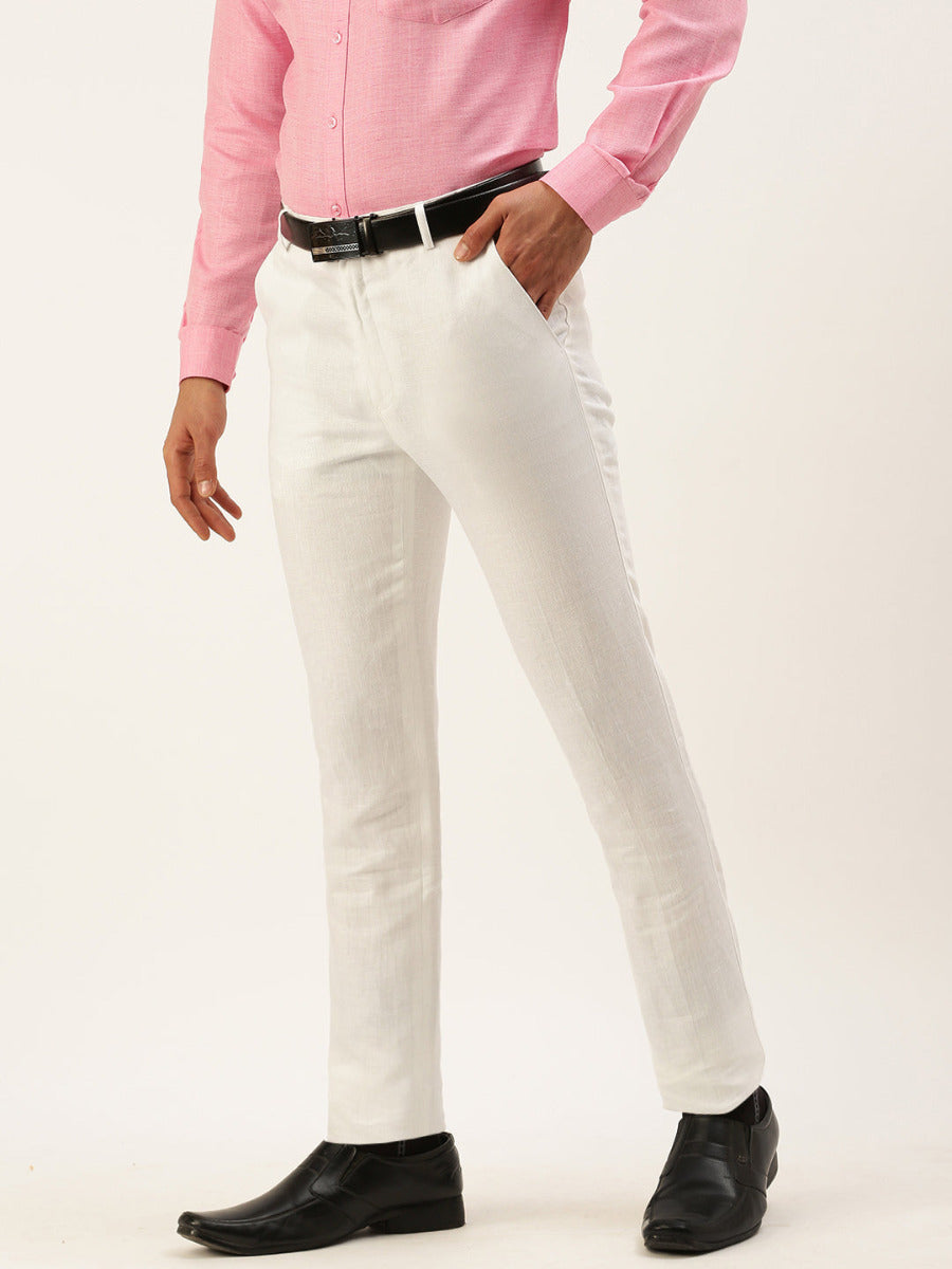 Plain White Linen Casual Trousers