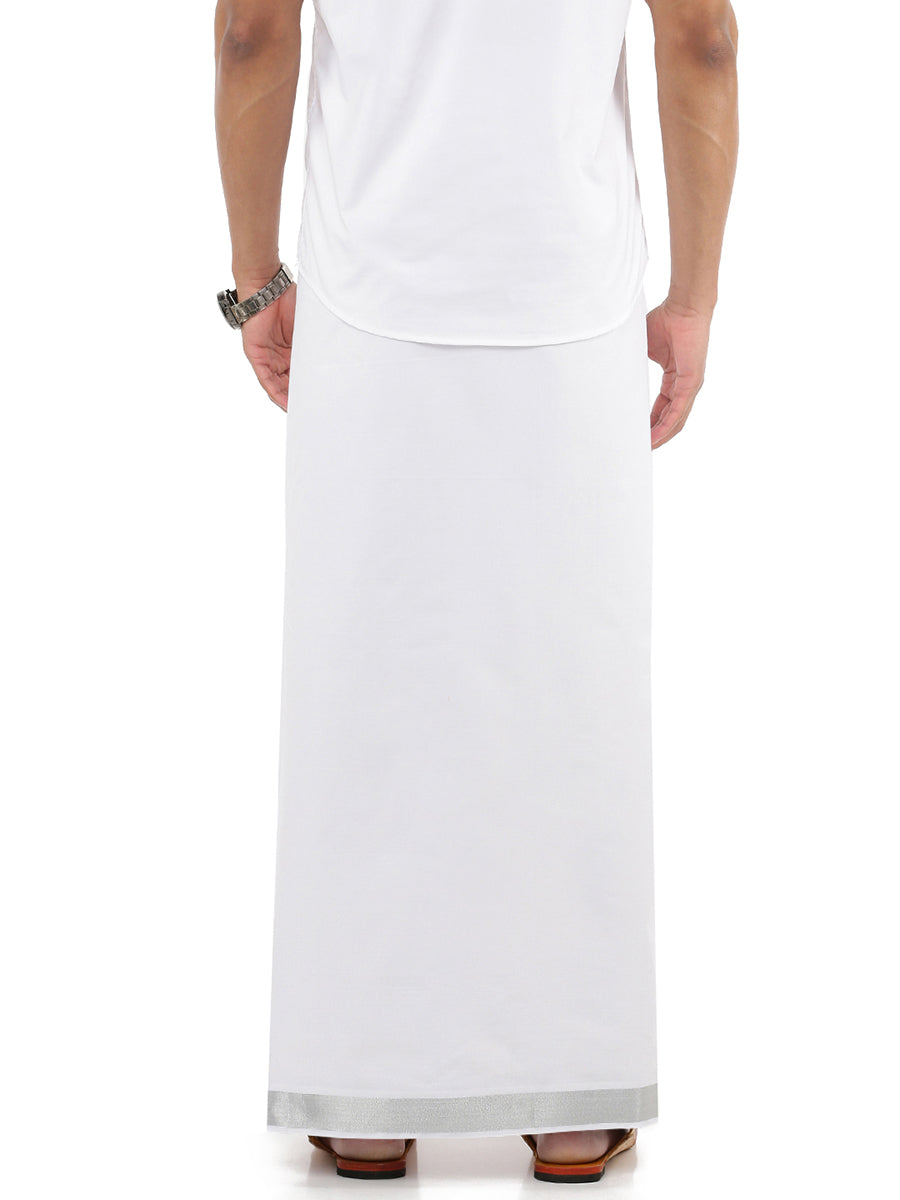 Mens Double Dhoti White with Silver Jari CCM508W-Back view