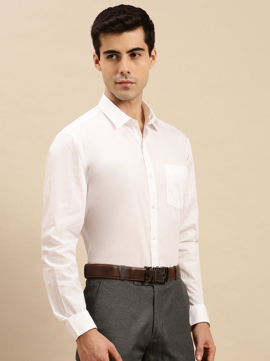 Mens Smart Fit 100% Cotton White Shirt Full Sleeves Cotton Touch-Side view