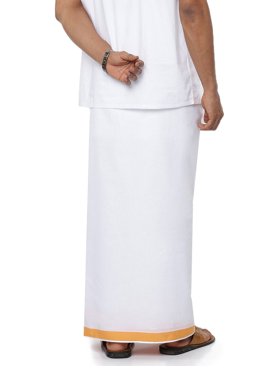 Mens Single Dhoti White with Fancy Border Holy Wind Yellow-Back view