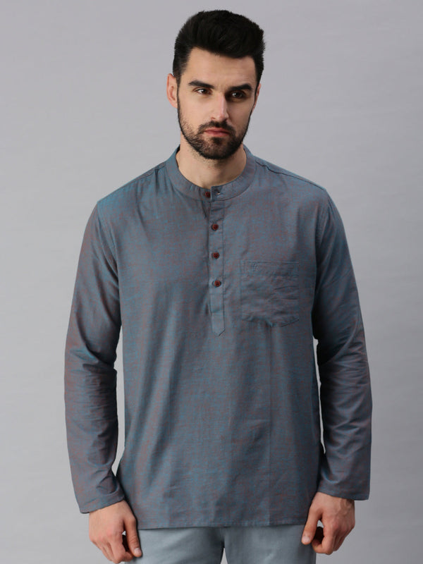 Mens Grey Colour Full Sleeves Short Length Pocket kurta GK10