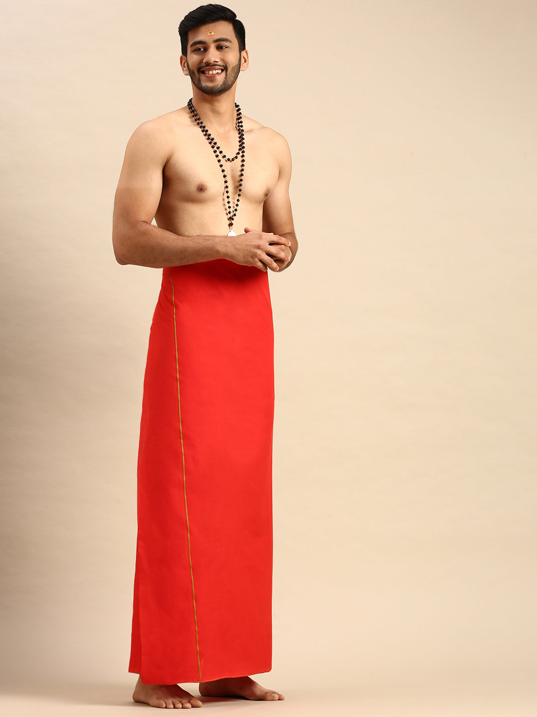 Mens Devotional Dhoti Golden Red-Side view