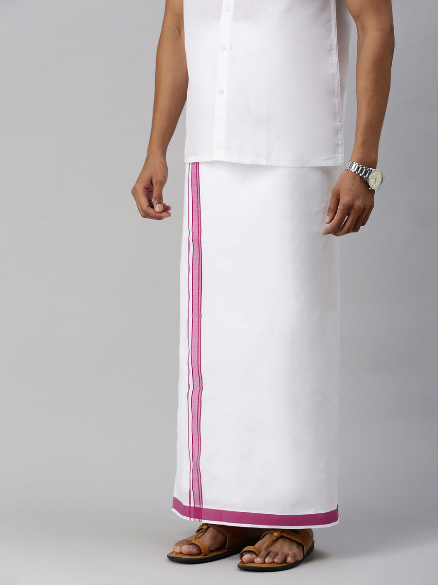 Mens Single Dhoti with Fancy Border Yuga Fancy Pink-Side view