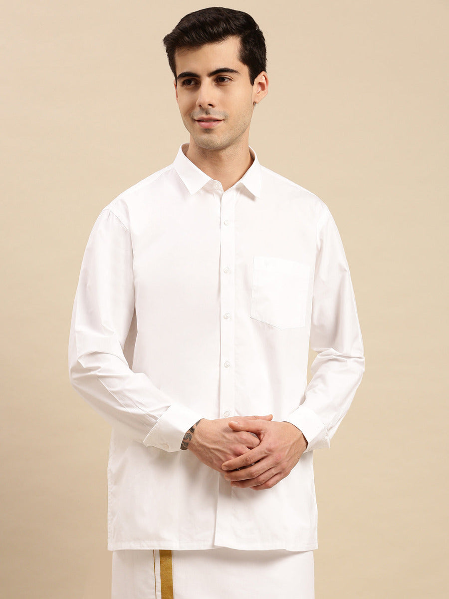 Mens Premium 100% Cotton White Shirt Full Sleeves Majestic
