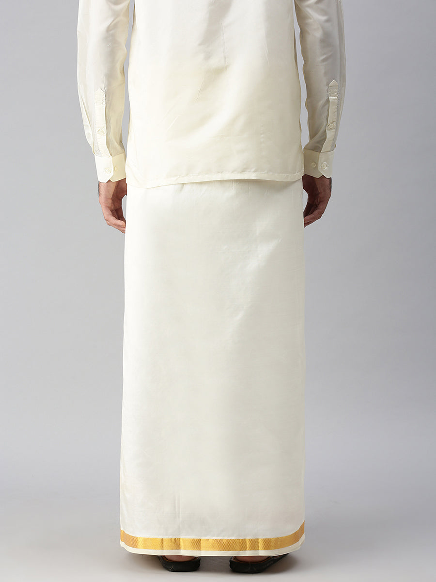 Mens Readymade Pure Silk Cream Double Dhoti 60K-Back view