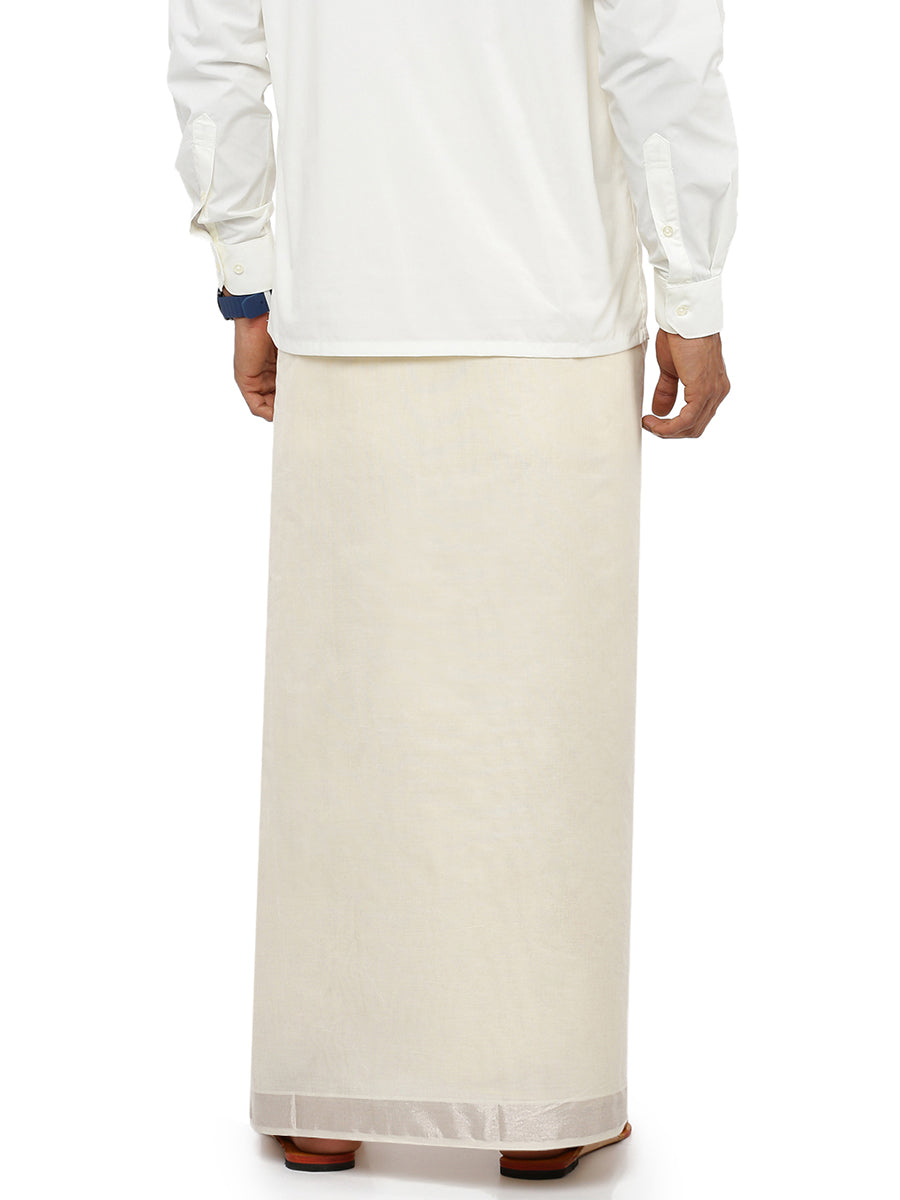 Mens Double Dhoti Cream with Silver Jari 1 1/2" Chaitra Silver-Back view