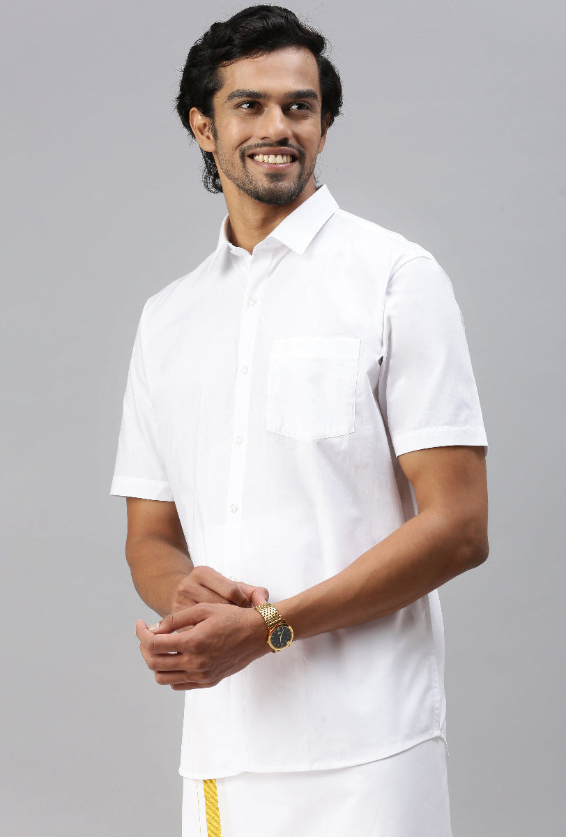 Mens 100% Cotton White Shirt Half Sleeves Breeze Cotton -Side view