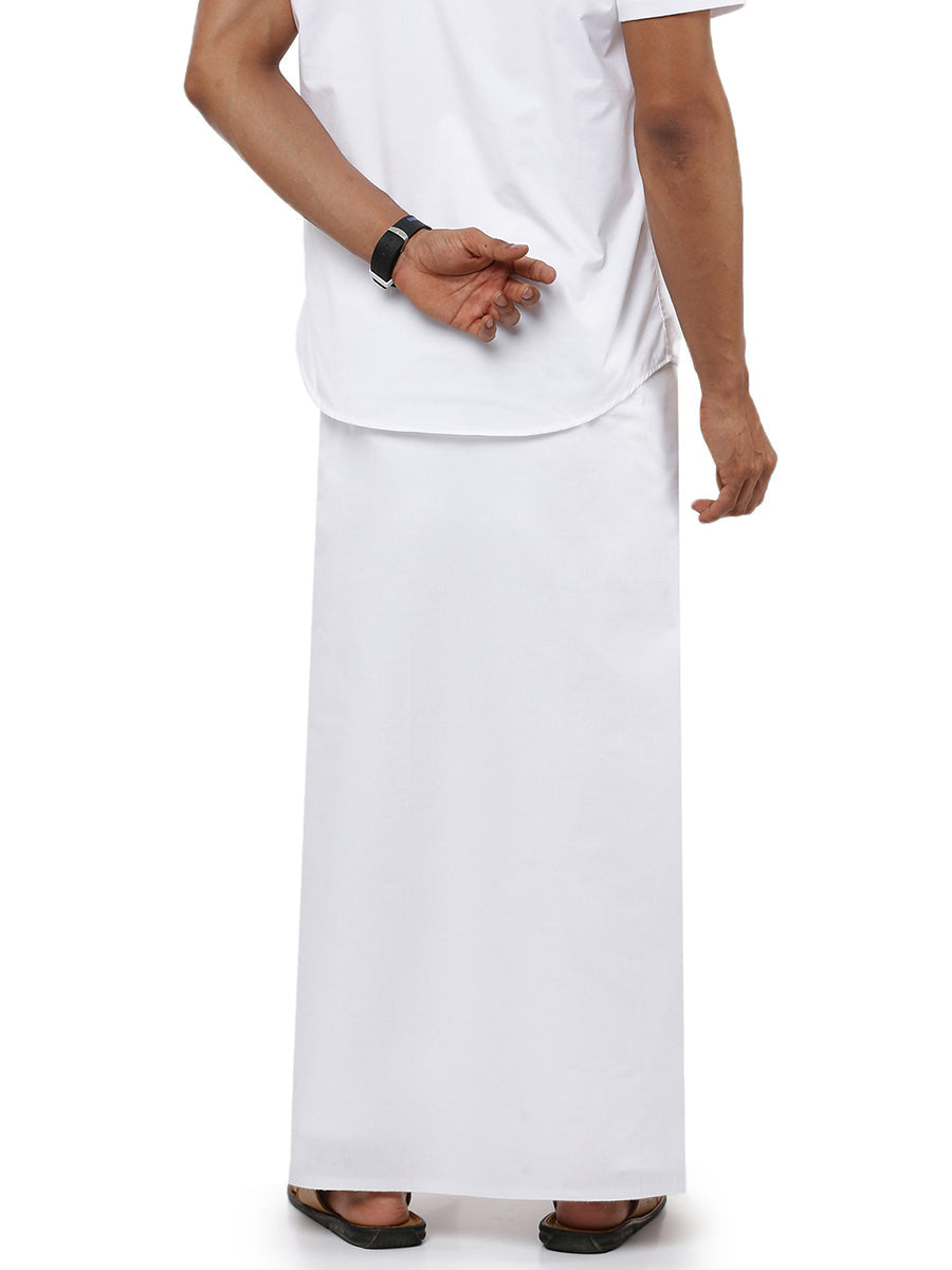 Mens Single Dhoti White with Small Border Golden Care Paramas-Back view