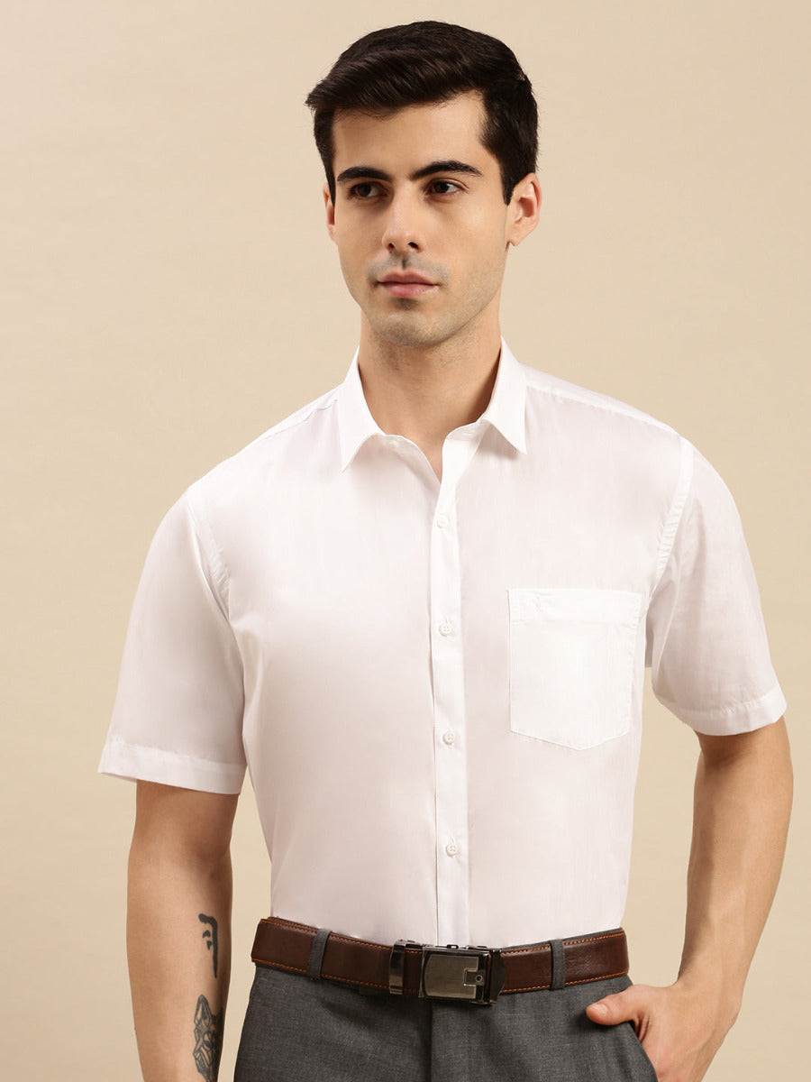 Mens Smart Fit 100% Cotton White Shirt Half Sleeves Cotton Touch