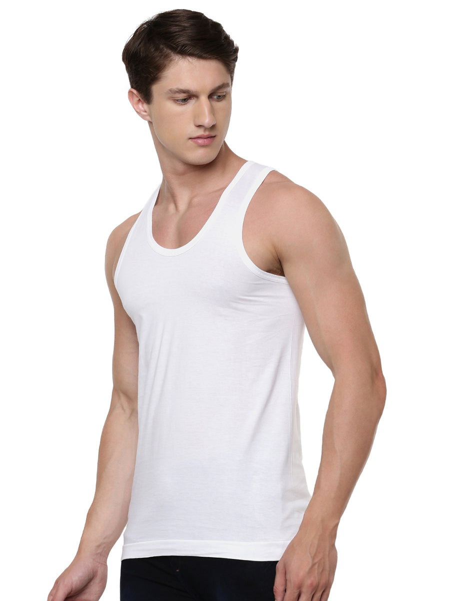 Soft Combed Cotton Single Jersey White Banian RN Acoste (2PCs Pack)-Side view