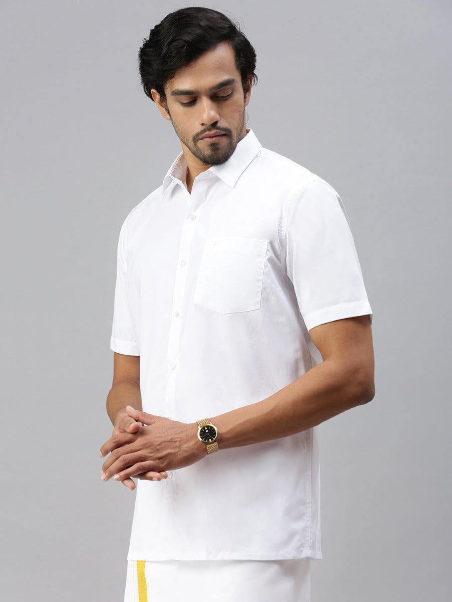 Mens Wrinkle Free White Shirt Half Sleeves Soft Touch-Side view