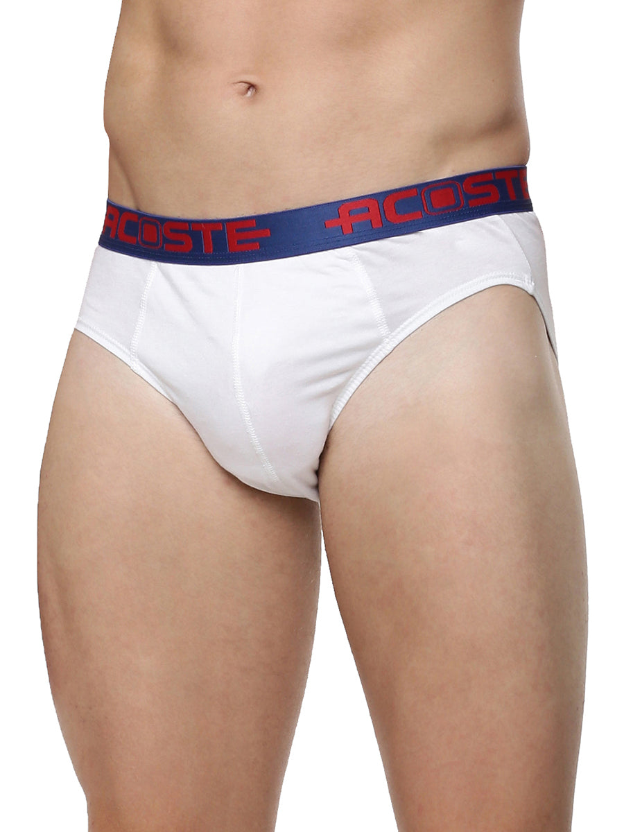 Soft Combed Rib White Outer Elastic Brief Acoste 1015 (2PCs Pack)-Front view