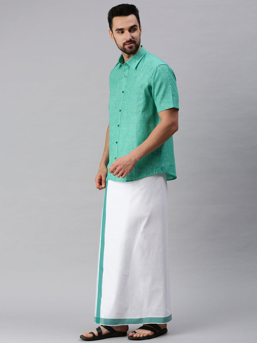Mens Matching Border Dhoti & Half Sleeves Shirt Set Trendy CC7-Side view