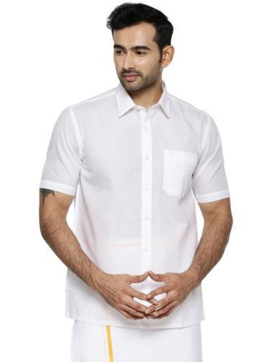 Mens Cotton Mixed White Shirt Half Sleeves Nanow