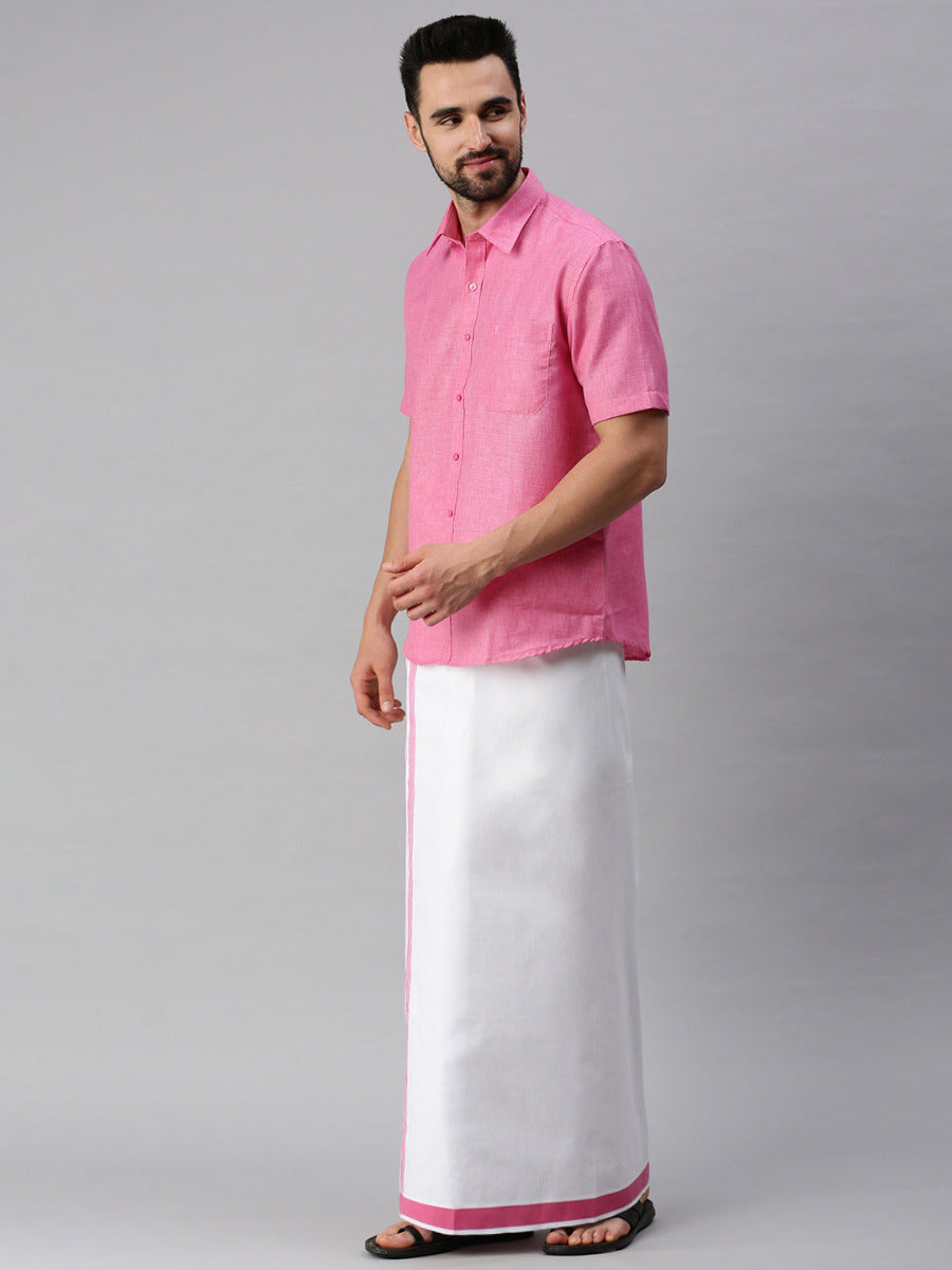 Mens Matching Border Dhoti & Half Sleeves Shirt Set Trendy CC10-Side view