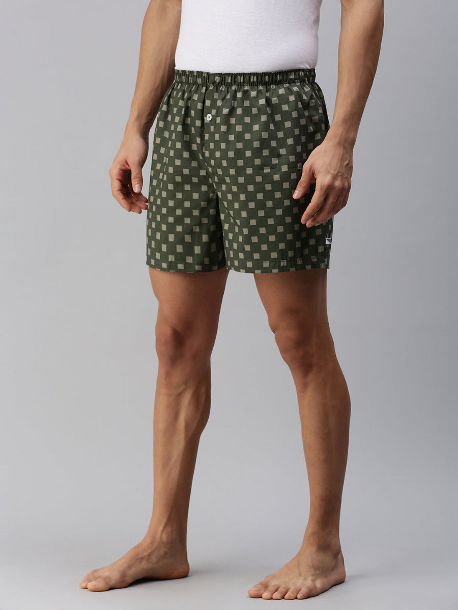 Mens Woven Boxer Shorts Green WS11-Side view